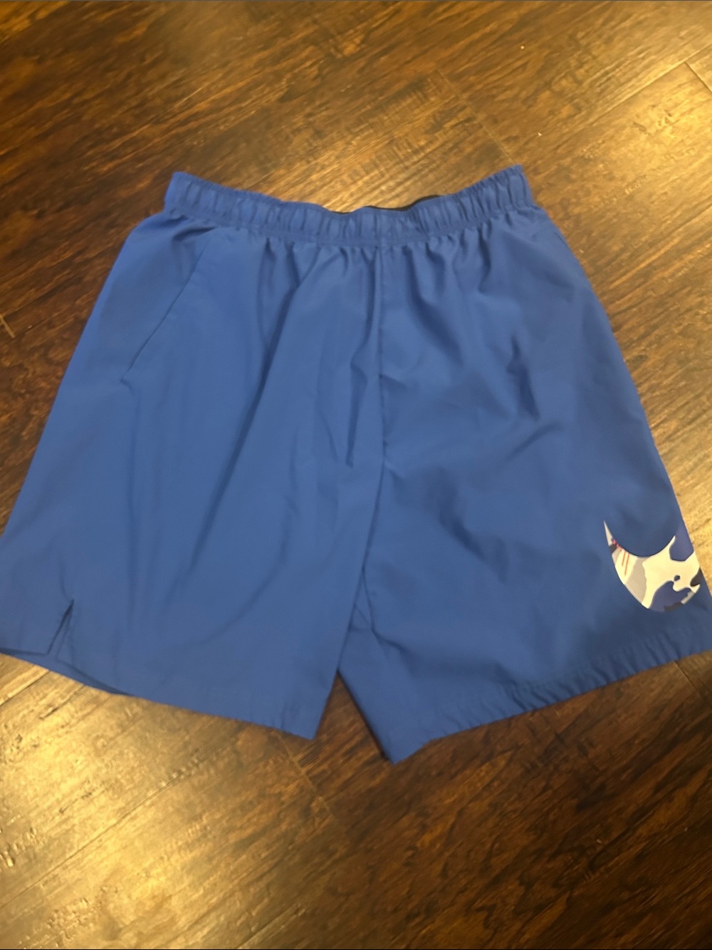 Nike Blue Athletic Shorts with Camouflage Swoosh Mens XL
